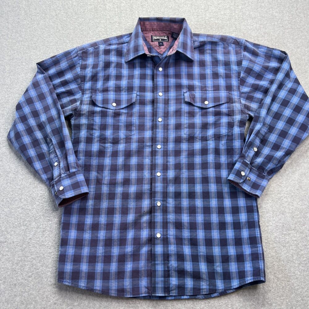 Panhandle Slim Men Western Pearl Snap Shirt Small Plaid Long Sleeve Rodeo Cowboy